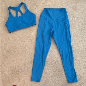 Women's Vibrant Blue Leggings and Sports Bra Set